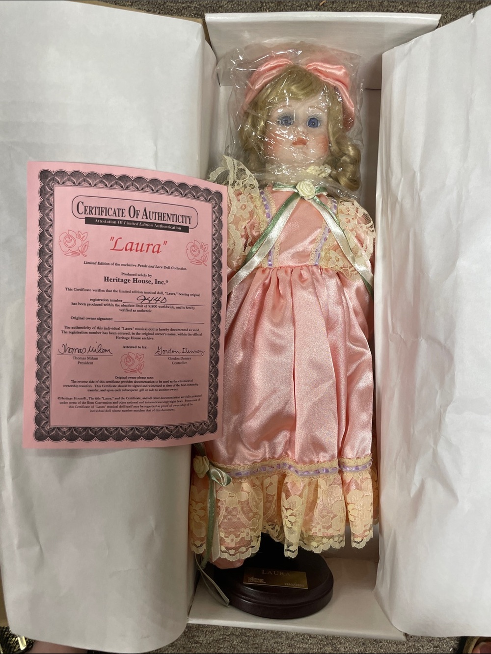 Heritage House 'Laura' Porcelain Doll in Pink Satin Dress